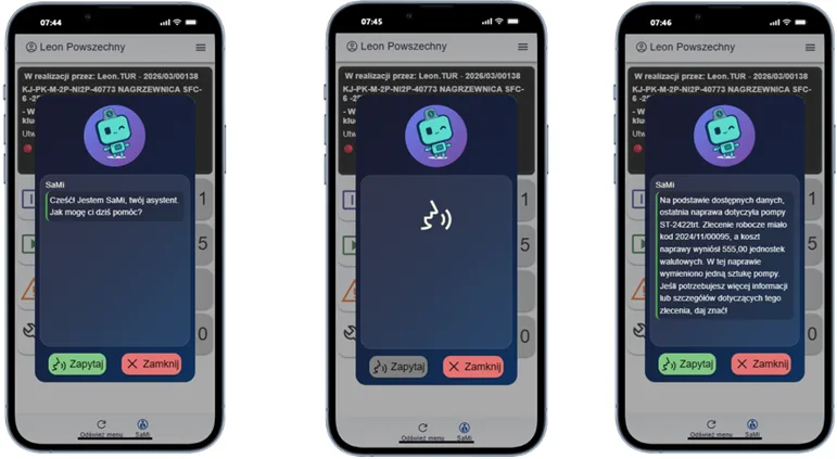 Rozmowa z asystentem AI SaMi w SimplyMobile — pytania o dane w języku naturalnym